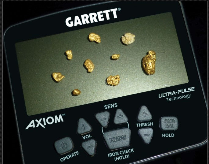 Garrett Axiom Metal Detector with 13"x11" DD-FC Coil, 11"x7" Mono Coil and MS-3 Headphones