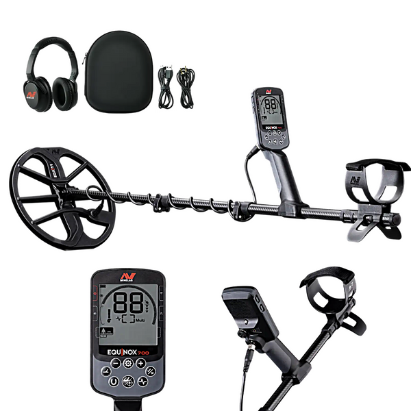 Metal detector with accessories on a white background