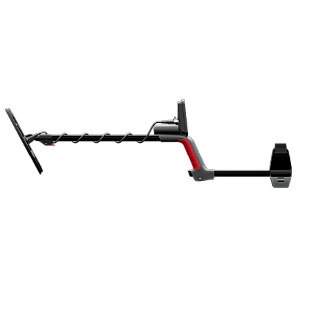 Black metal rod with red accents on a white background