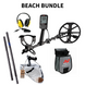 Metal detector with accessories on a white background, labeled 'Beach Bundle'.