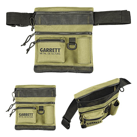 Ideal size finds pouch for treasure hunting with multiple pockets and adjustable waistband. 