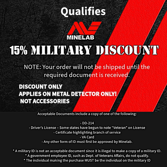 Minelab military discount offer with red and black design Information
