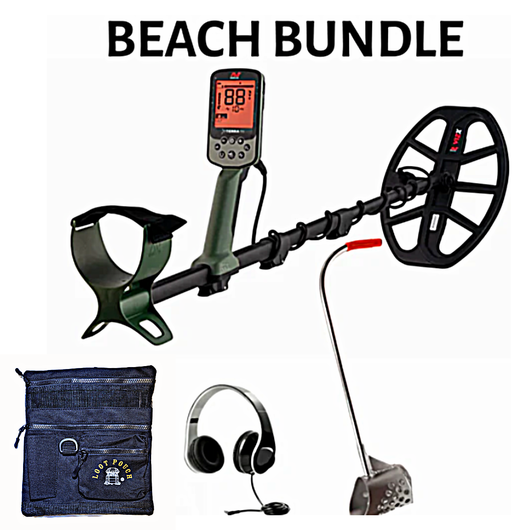 MInelab X-Terra Pro metal detector with accessories for starters on the beach