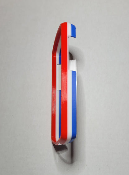3d printed minelab protective cover side view red, white and blue