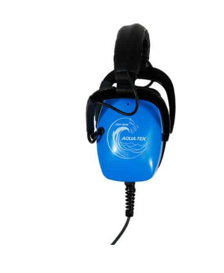 Side View Of Blue Aqua Tek Waterproof Headphones for Minelab Metal Detectors
